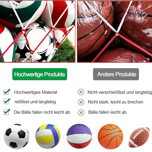 sinzau Red de nailon para balones de 10 – 15 pelotas, bolsa de malla portátil con asa engrosada, bolsa de malla para fútbol, baloncesto, voleibol, rugby, baloncesto, baloncesto, baloncesto,