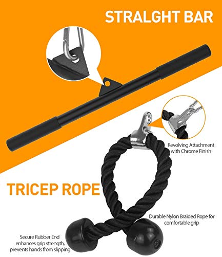 Sistema de Polea para Gimnasio,Morwealth Poleas gimnasio para casa con Barra Recta y Cuerda Máquina Musculación Triceps para Antebrazos entrenamiento de fuerza de brazo