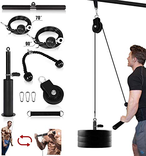 Sistema de Polea para Gimnasio,Morwealth Poleas gimnasio para casa con Barra Recta y Cuerda Máquina Musculación Triceps para Antebrazos entrenamiento de fuerza de brazo