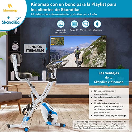 Skandika Foldaway X-3000 B-Bike, F-Bike con respaldo, Bicicleta ergométrica, plegable | Multi-Gym 4 en 1 Bicicleta estática, reclinada, entrenador de piernas (blanca/azul)