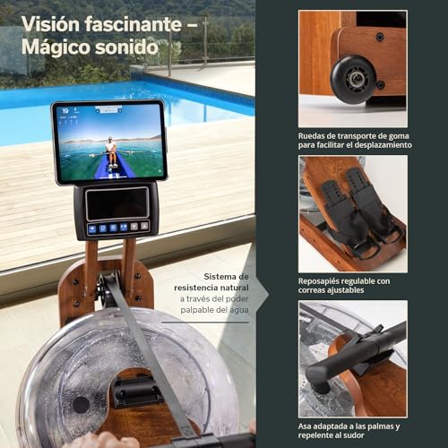 Skandika Nytta | Máquina de Remo de Madera de Caoba con Resistencia al Agua para casa, Tanque 45°, Plegable, Compatible con Kinomap App (Caoba)