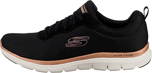 Skechers Flex Appeal 4.0 Brilliant View, Zapatillas Mujer, Black Mesh Rose Gold Trim, 39 EU