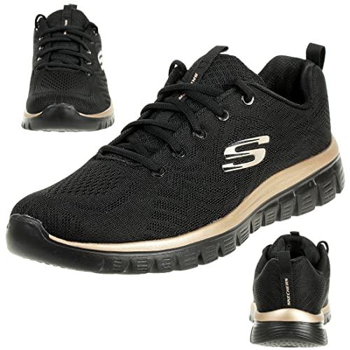 Skechers Graceful Get Connected, Zapatillas Mujer, Black Mesh Rose Gold Trim, 37 EU