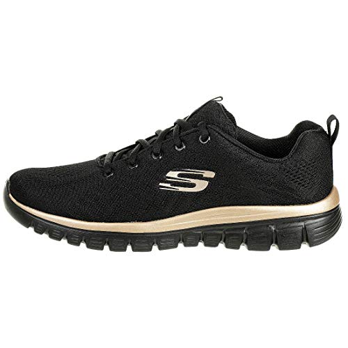 Skechers Graceful Get Connected, Zapatillas Mujer, Black Mesh Rose Gold Trim, 37 EU