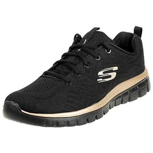 Skechers Graceful Get Connected, Zapatillas Mujer, Black Mesh Rose Gold Trim, 37 EU