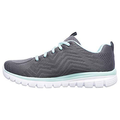 Skechers Graceful Get Connected, Zapatillas Mujer, Charcoal Mesh Green Trim, 38 EU