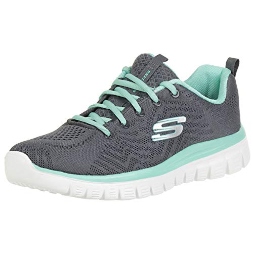 Skechers Graceful Get Connected, Zapatillas Mujer, Charcoal Mesh Green Trim, 38 EU