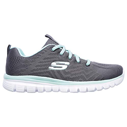 Skechers Graceful Get Connected, Zapatillas Mujer, Charcoal Mesh Green Trim, 38 EU