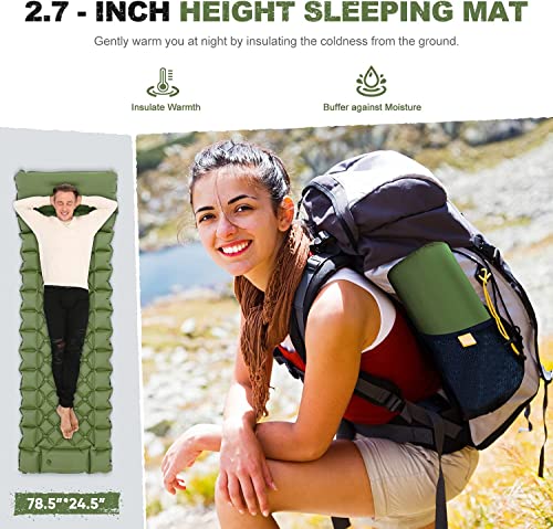 SKILEC Colchoneta de Camping Esterilla Inflable Ultraligera para Dormir con Almohada, Plegable, Ligera, Hinchable, Portátil, Almohadilla de Aire, para Exteriores, Senderismo, Viajes (Green)