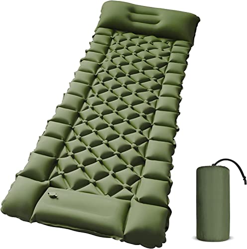 SKILEC Colchoneta de Camping Esterilla Inflable Ultraligera para Dormir con Almohada, Plegable, Ligera, Hinchable, Portátil, Almohadilla de Aire, para Exteriores, Senderismo, Viajes (Green)