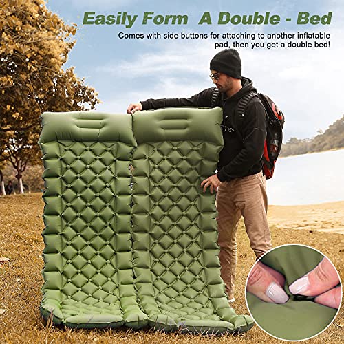 SKILEC Colchoneta de Camping Esterilla Inflable Ultraligera para Dormir con Almohada, Plegable, Ligera, Hinchable, Portátil, Almohadilla de Aire, para Exteriores, Senderismo, Viajes (Green)