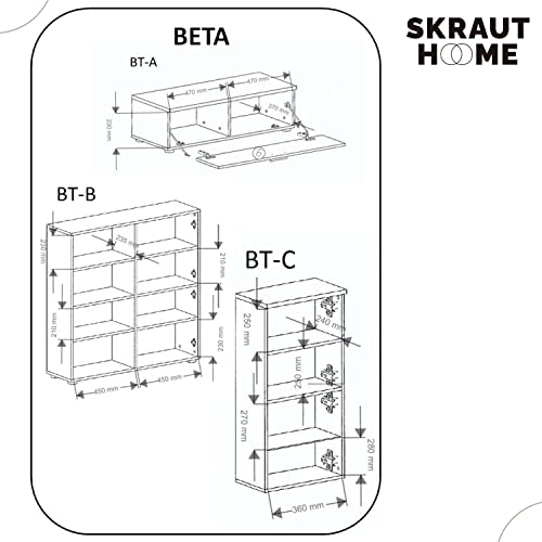 Skraut Home | Mueble para Salón | 189 x 300 x 42 cm | Sistema de Iluminación LED | Modelo Beta | Gran Capacidad de Almacenaje | Estilo Moderno | Acabado Blanco/Negro