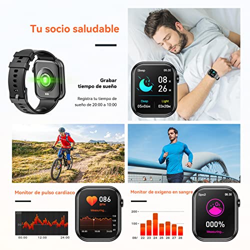 Smartwatch,1.83" Reloj Inteligente Hombre Mujer Hacer y Contestar Llamada,Pulsera Fitness Actividad con Monitor de La Frecuencia Cardiaca Oxígeno en Sangre Monitor,Smart Watch para Android iOS