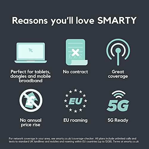 SMARTY SIM de Datos ilimitados. Plan de 1 Mes, Sin Contrato, Roaming de la UE