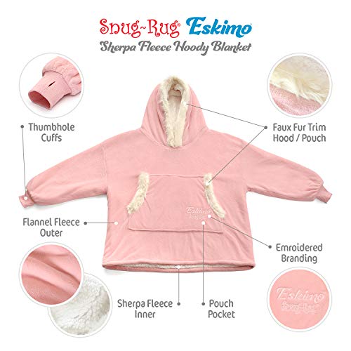 Snug Rug Rosa Eskimo Manta Sudadera con Capucha, de Forro Polar Sherpa Supersuave y cálido para Adulto, Oversized, Talla única, Unisex, para Hombre y Mujer