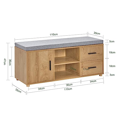 SoBuy FSR148-N Banco Zapatero Banco de Almacenamiento con 1 Puerta 2 Cajones y 2 Estantes Abiertos 110 x 35 x 47 cm ES