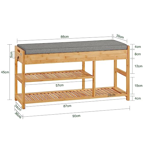 SoBuy FSR47-N,ES Banco de Almacenamiento con cajón y cojín,Zapatero,L90 cm x H45 cm (Bambú)