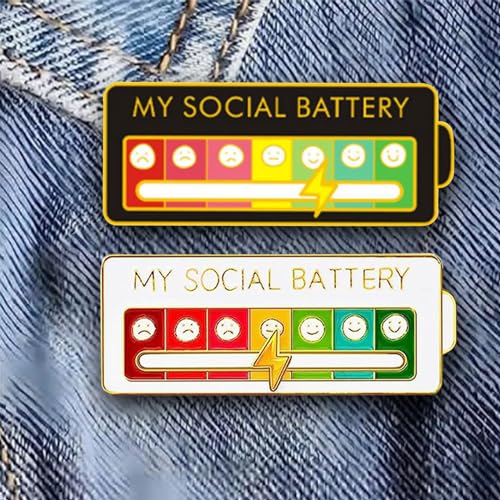 Social Battery Pin, 2 Piezas Divertido Broche Para El Estado De áNimo Social Durante 7 DíAs, Agujas De Humor Interactivas, Pines De Esmalte De BateríA Social, Pin De Insignia, Bonito Broche Pins