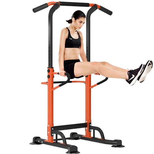 soges Barra de tracción ajustable estación de tracción de altura ajustable Power Tower silla romana de entrenamiento físico en casa dip estación de entrenamiento de fuerza fitness Naranja