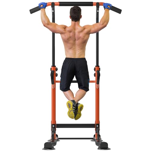 soges Barra de tracción ajustable estación de tracción de altura ajustable Power Tower silla romana de entrenamiento físico en casa dip estación de entrenamiento de fuerza fitness Naranja