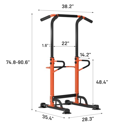 soges Barra de tracción ajustable estación de tracción de altura ajustable Power Tower silla romana de entrenamiento físico en casa dip estación de entrenamiento de fuerza fitness Naranja