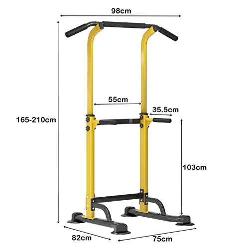 sogesfurniture Power Tower Estación de Dominadas, Torre Multifuncional de Altura Ajustable Torre Gimnasio para el Entrenamiento de la Fuerza Equipo de la Aptitud, Negro y Amarillo