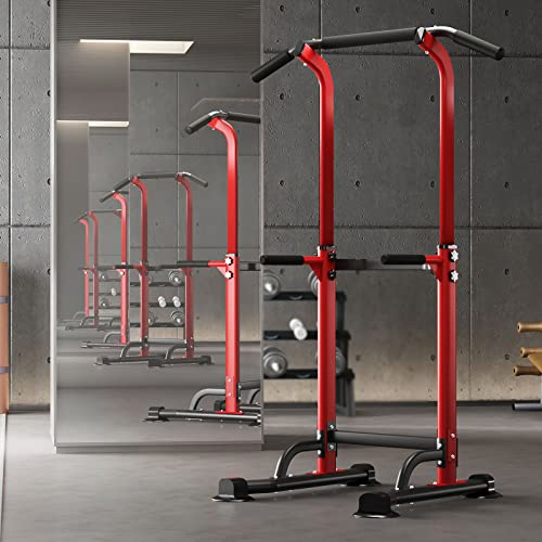 SogesHome Barra de dominadas Power Tower Ejercicio Euipment para el hogar, gimnasio, estación de inmersión, altura ajustable, fitness entrenamiento de fuerza,rojo