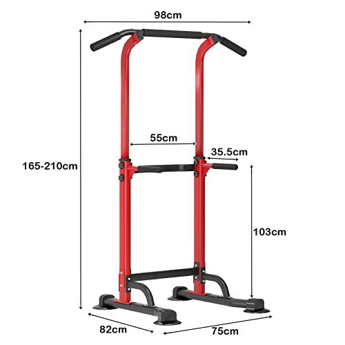 SogesHome Barra de dominadas Power Tower Ejercicio Euipment para el hogar, gimnasio, estación de inmersión, altura ajustable, fitness entrenamiento de fuerza,rojo