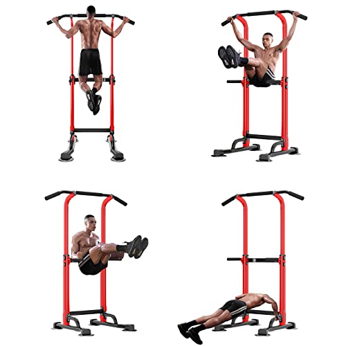 SogesHome Barra de dominadas Power Tower Ejercicio Euipment para el hogar, gimnasio, estación de inmersión, altura ajustable, fitness entrenamiento de fuerza,rojo