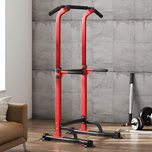 SogesHome Barra de dominadas Power Tower Ejercicio Euipment para el hogar, gimnasio, estación de inmersión, altura ajustable, fitness entrenamiento de fuerza,rojo