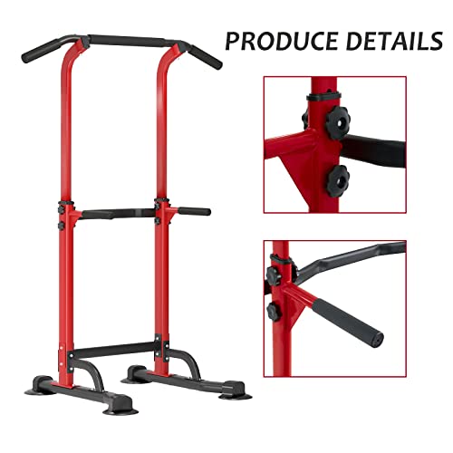 SogesHome Barra de dominadas Power Tower Ejercicio Euipment para el hogar, gimnasio, estación de inmersión, altura ajustable, fitness entrenamiento de fuerza,rojo