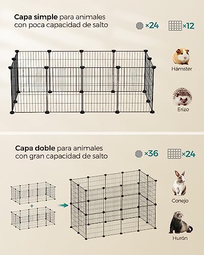 SONGMICS Jaula para Mascotas, Valla Metálica para Hámster, Conejitos, Parque de Mascotas en Bricolaje, para Animalitos, Negro LPI001B01