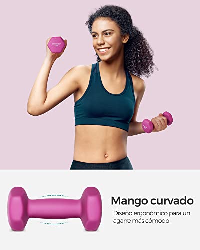 SONGMICS Juego de 2 Mancuernas, 2 x 1 kg, Mancuernas Hexagonales con Superficie de Vinilo, para Fitness, Ejercicio, Entrenamiento, para Gimnasia en Casa, Rosa SYL902P01