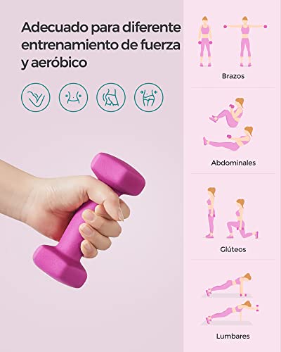 SONGMICS Juego de 2 Mancuernas, 2 x 1 kg, Mancuernas Hexagonales con Superficie de Vinilo, para Fitness, Ejercicio, Entrenamiento, para Gimnasia en Casa, Rosa SYL902P01