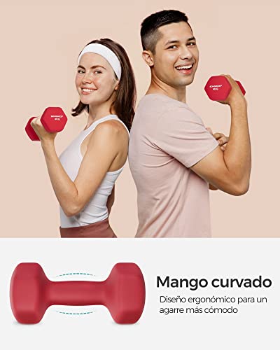 SONGMICS Juego de 2 Mancuernas, 2 x 4 kg, Mancuernas Hexagonales con Superficie de Vinilo, para Fitness, Ejercicio, Entrenamiento, para Gimnasia en Casa, Rojo SYL908R01