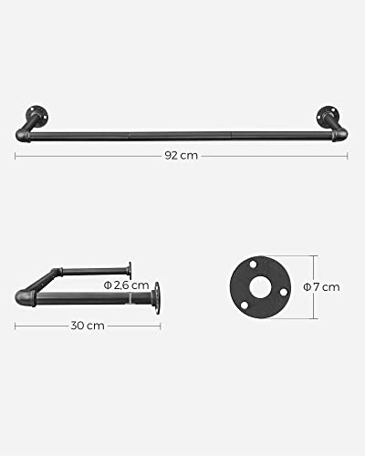 SONGMICS Perchero de Pared para Ropa, Perchero de Barra para Colgar Ropa Industrial, Juego de 2, Ahorro de Espacio, 92 x 30 x 7,5 cm, Fácil Montaje, para Espacios Reducidos, Negro HSR67BK02