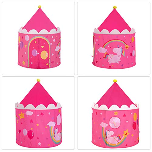 SONGMICS Tienda para Niños, Carpa Infantil, Castillo de la Princesa, Pop Up, Regalo para Niños, para Interior y Exterior, Bolsa de Transporte, Rosa y Amarillo LPT04PY