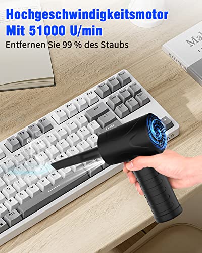 Soplador de Aire para pc, 3 Velocidades 91000 U/min Compressed Air Duster, USB Recargable Plumero Electrico Con batería de 6000mAh, Soplador Aire Comprimido para Laptop, Teclado, Coche