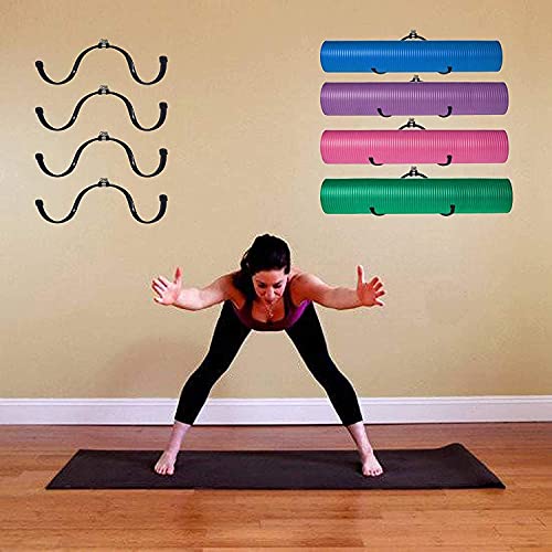 Soporte de pared para esterilla de yoga, rodillo de espuma y toallero, tamaño ajustable, hasta 20 libras – (paquete de 2)