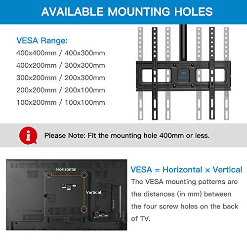 Soporte de TV de Techo – reclinable y Giratorio Ajustable para Pantalla de 26 a 65 Pulgadas – Full-Motion soporta 50 kg con VESA 400 x 400 mm