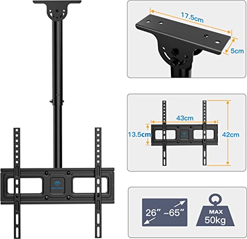 Soporte de TV de Techo – reclinable y Giratorio Ajustable para Pantalla de 26 a 65 Pulgadas – Full-Motion soporta 50 kg con VESA 400 x 400 mm