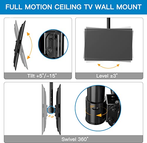 Soporte de TV de Techo – reclinable y Giratorio Ajustable para Pantalla de 26 a 65 Pulgadas – Full-Motion soporta 50 kg con VESA 400 x 400 mm