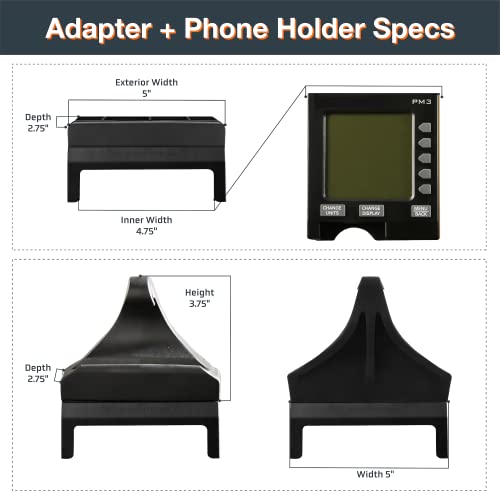 Soporte para teléfono inteligente diseñado para máquina de remo Concept 2, monitor PM3, monitor PM4, soporte para teléfono de silicona con adaptador compatible con monitores Concept2 Pm3 y Pm4