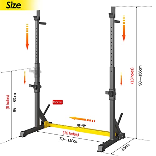 Soporte Sentadillas Rack Ajustable, Soporte Barra Pesas Estante de Barra con Pesas Ajustable, Estante de Barra con Pesas Soporte de Levantamiento para Banco de Peso, Máx 250kg, para gimnasio casa