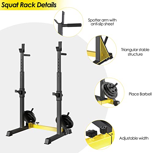 Soporte Sentadillas Rack Ajustable, Soporte Barra Pesas Estante de Barra con Pesas Ajustable, Estante de Barra con Pesas Soporte de Levantamiento para Banco de Peso, Máx 250kg, para gimnasio casa