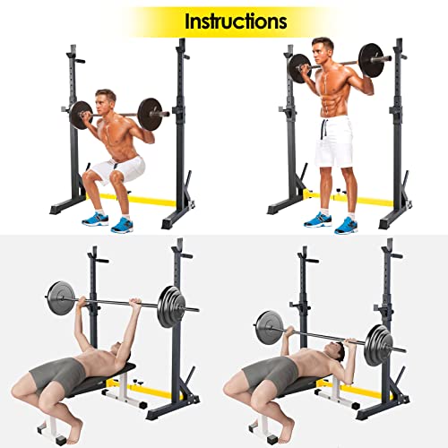 Soporte Sentadillas Rack Ajustable, Soporte Barra Pesas Estante de Barra con Pesas Ajustable, Estante de Barra con Pesas Soporte de Levantamiento para Banco de Peso, Máx 250kg, para gimnasio casa