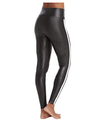 Spanx Leggings de piel sintética de rayas para Mujer, Negro, M