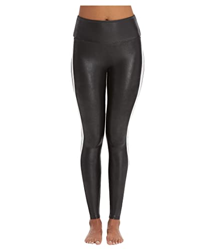 Spanx Leggings de piel sintética de rayas para Mujer, Negro, M