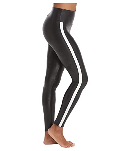 Spanx Leggings de piel sintética de rayas para Mujer, Negro, M