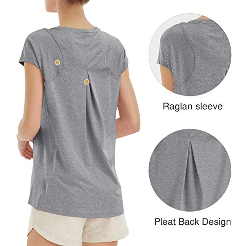 SPECIALMAGIC Camiseta Deportivo Mujer Camiseta de Manga Corta, Camiseta Holgada de Secado Rápido Camisetas de Yoga Correr Pilates Fitness, Top Ropa Deportiva (Gris, XXL)